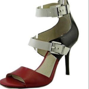 Gorgeous Michael Kors Adriana Strap Heels size 9.5 Red, Black and White